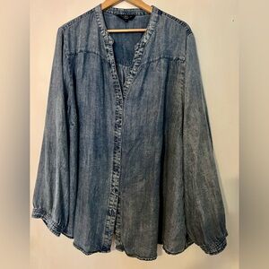 Velvet Heart Tencel Chambray Shirt 3X Boho Denim Button Down Balloon Sleeve